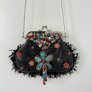 Embellished Black Leather Clutch